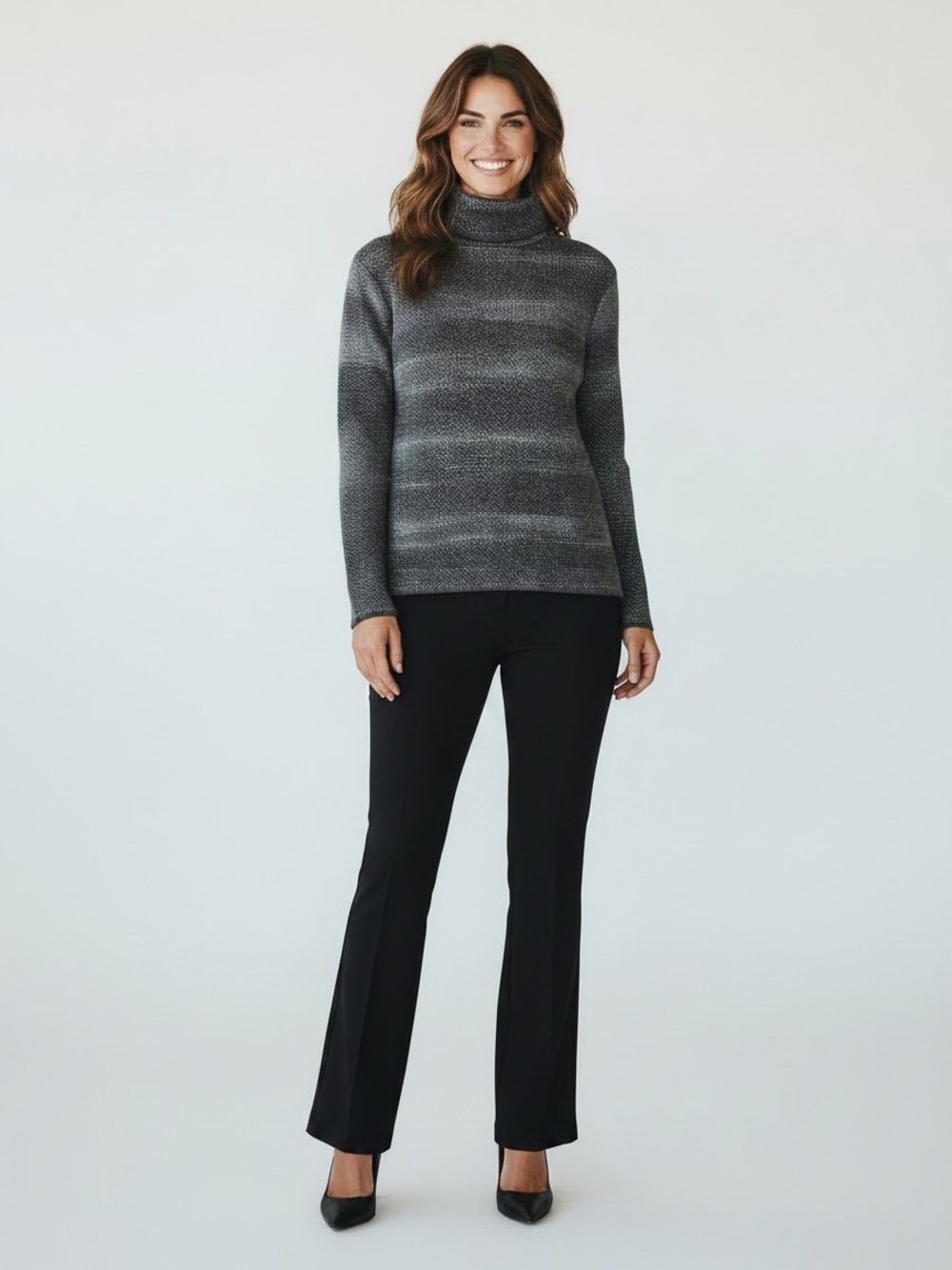 Max Studio Gray Variegated Cowl Neck Space-Dye Knit Sweater